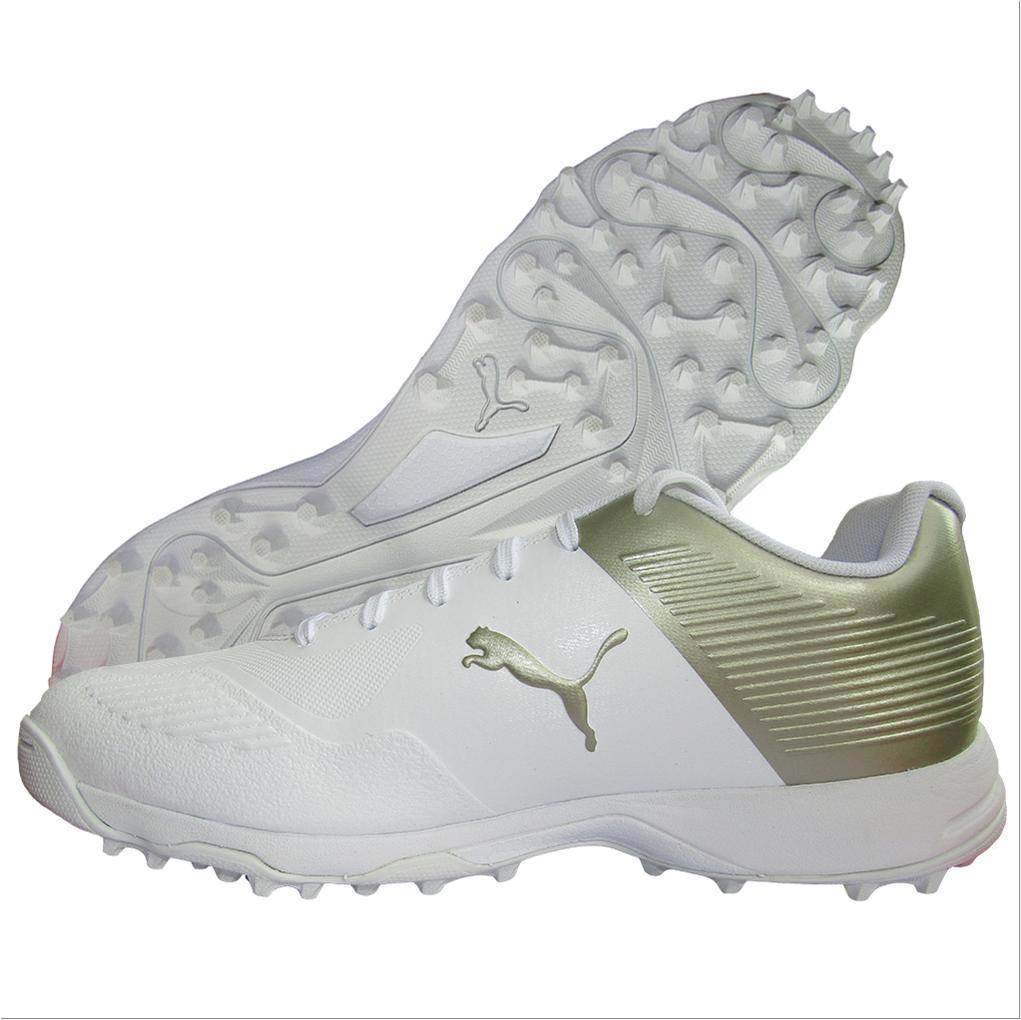 Verdorde passagier Aanpassen Buy PUMA ONE8 Cricket Shoes White/Gold online at ProCricketShop.com –  Procricketshop